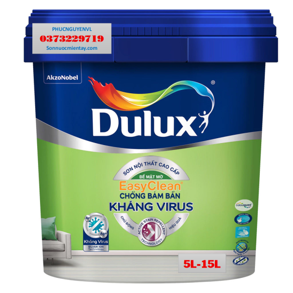 Sơn nội thất Dulux EasyClean Chống Bám Bẩn Kháng Virus - Mờ E016M lon 5L (Chính hãng)