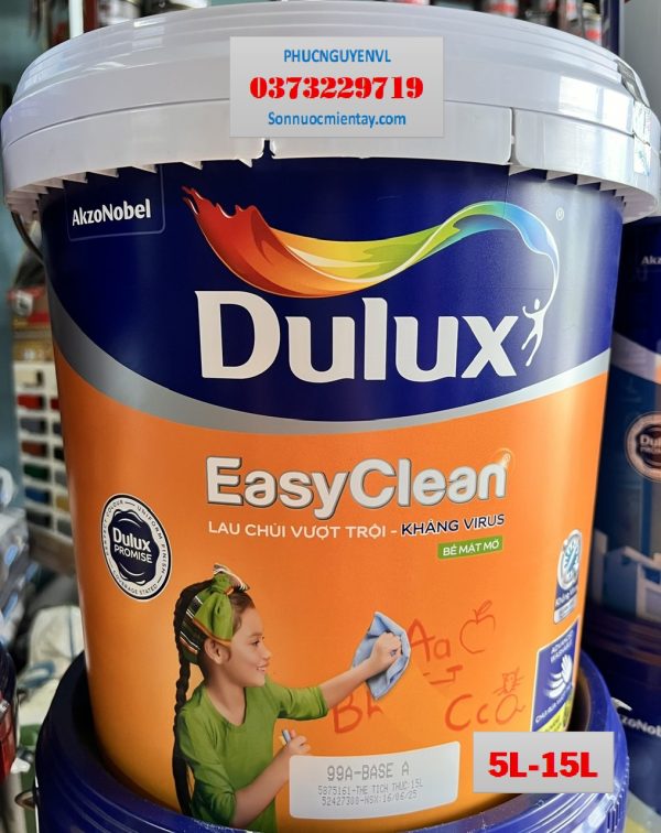 Sơn nội thất Dulux Easyclean lau chùi vượt trội kháng Virus bề mặt mờ 99A - 15L (Chính hãng)